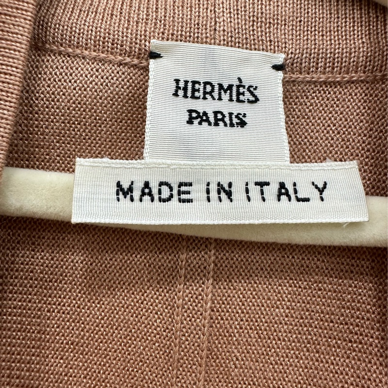 Hermes 愛馬仕粉紅棕色羊絨真絲長款開襟衫 34碼-2