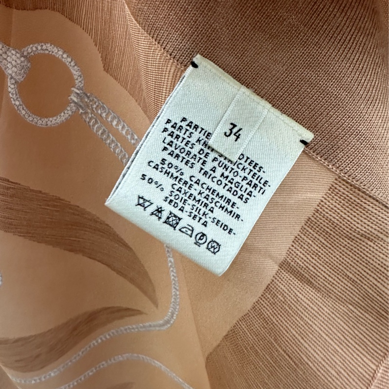 Hermes 愛馬仕粉紅棕色羊絨真絲長款開襟衫 34碼-3