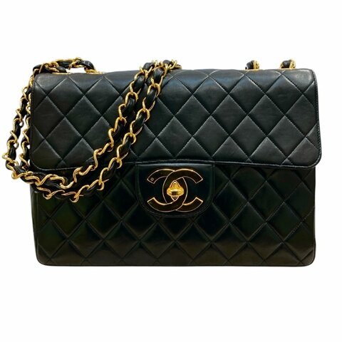 CHANEL 香奈兒 A04412 JUMBO MATELASSE 30 CF翻蓋側斜背包 羊皮 黑色 金釦