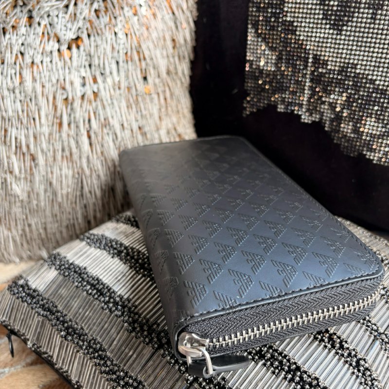 ARMANI 標誌LOGO 防刮拉鍊長夾/黑-1