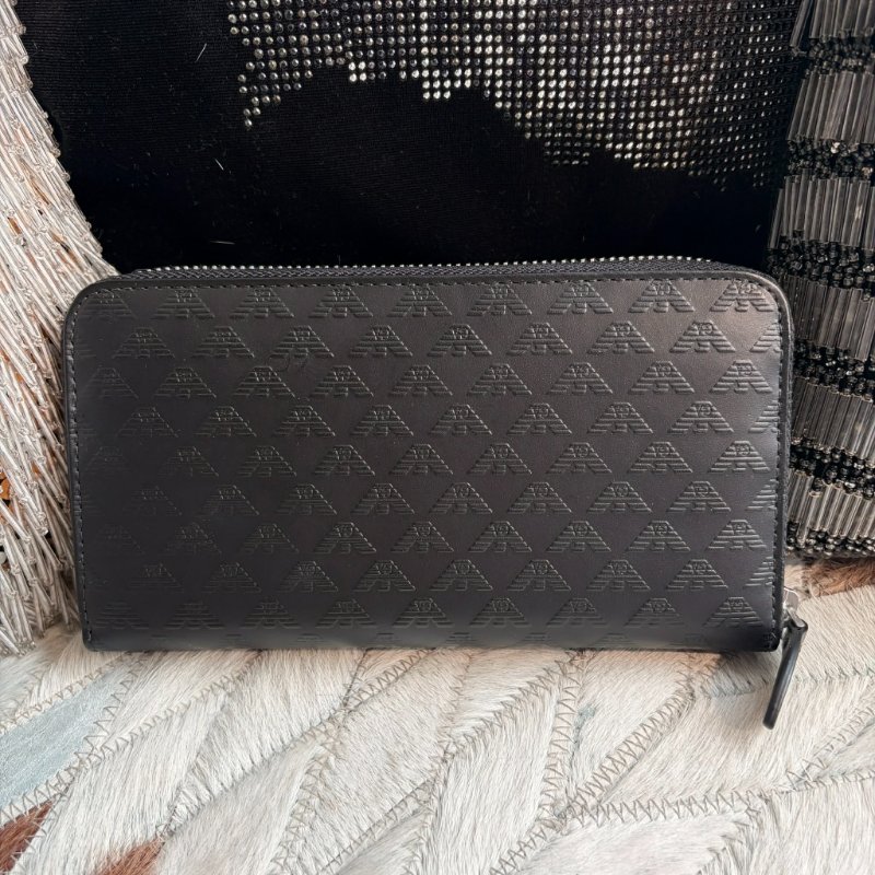 ARMANI 標誌LOGO 防刮拉鍊長夾/黑-2