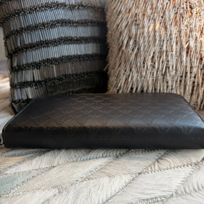 ARMANI 標誌LOGO 防刮拉鍊長夾/黑-3