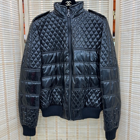 Chanel 黑色漆皮面菱格短裝外套 棉服 34碼