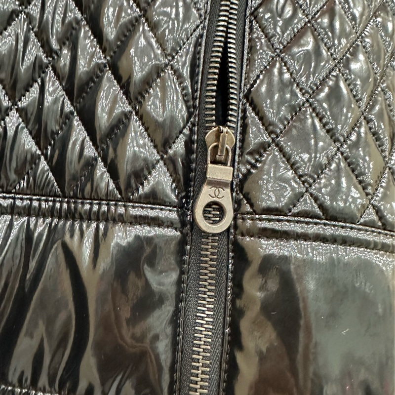 Chanel 黑色漆皮面菱格短裝外套 棉服 34碼-4