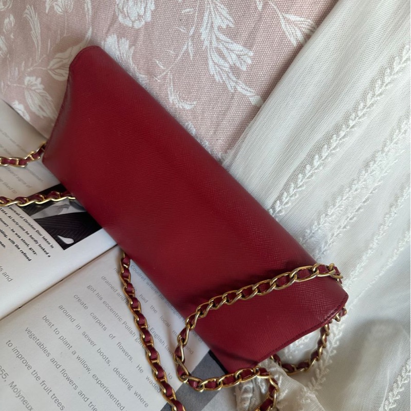 普拉達 斜挎鏈條包 Prada wallet on chain 紅色十字紋長夾 斜挎包長銀包 Woc 原裝鏈條-17