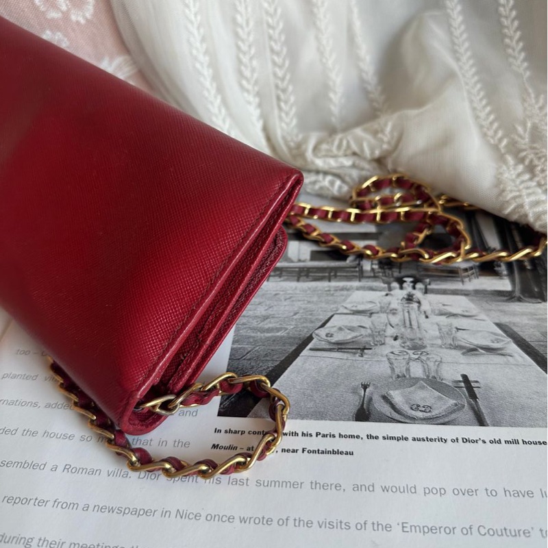 普拉達 斜挎鏈條包 Prada wallet on chain 紅色十字紋長夾 斜挎包長銀包 Woc 原裝鏈條-19