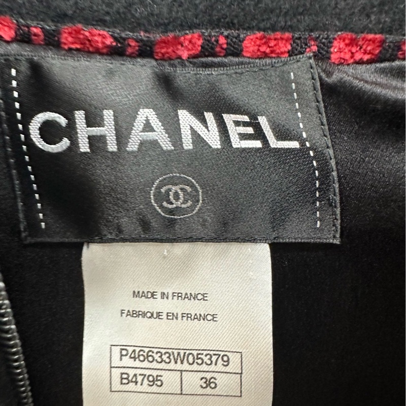 Chanel香奈兒黑色拼絲絨紅色翻領羊毛外套,36碼-2