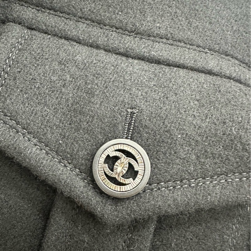 Chanel香奈兒黑色拼絲絨紅色翻領羊毛外套,36碼-4