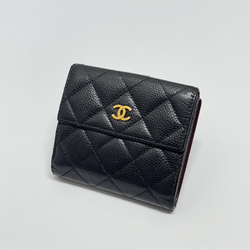 【全套配件🎁】 Chanel 黑金 魚子醬牛皮 短夾 (專櫃38,000)-12