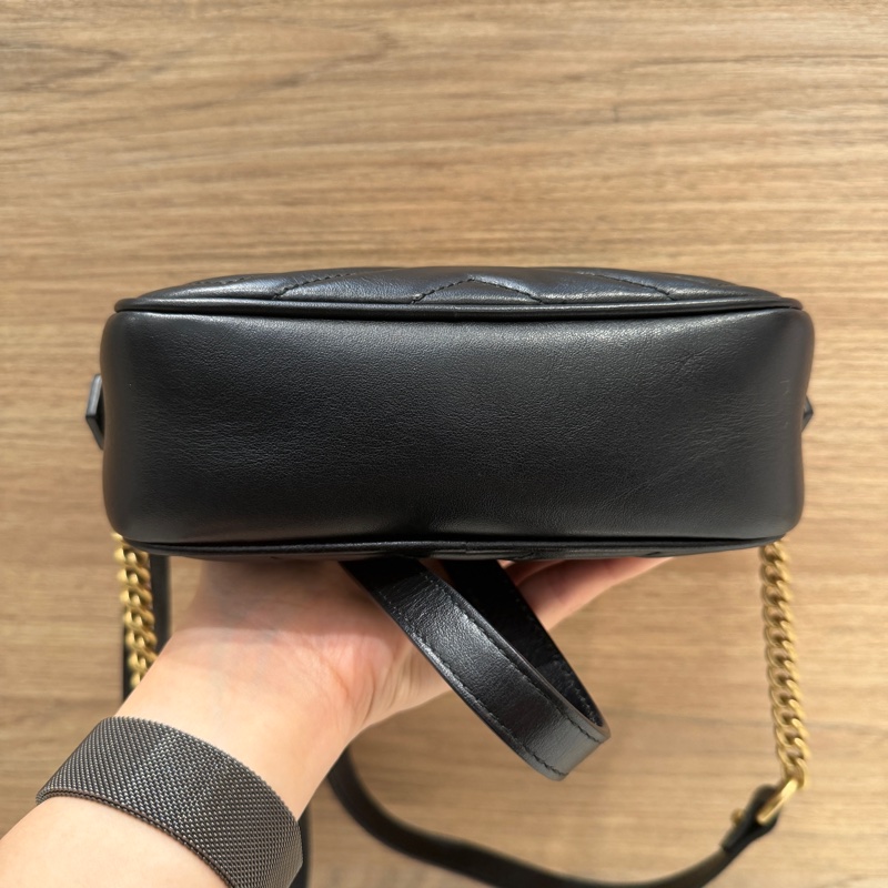 Gucci 黑色牛皮山形紋Marmon Mini霧金釦肩背包-2