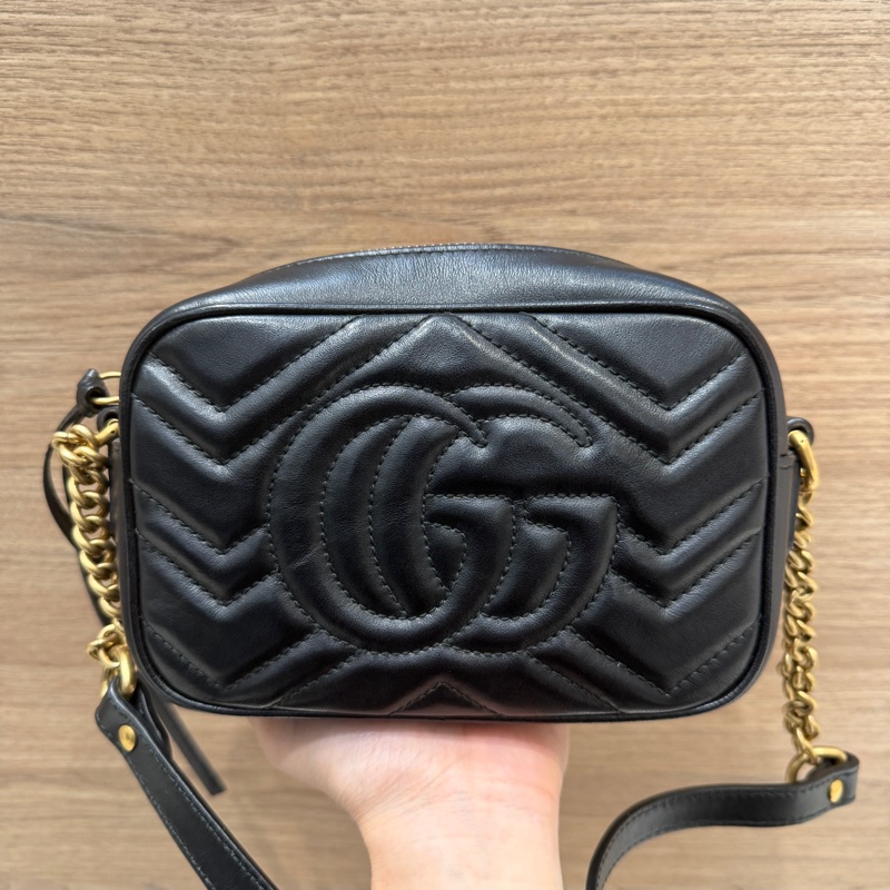 Gucci 黑色牛皮山形紋Marmon Mini霧金釦肩背包-9
