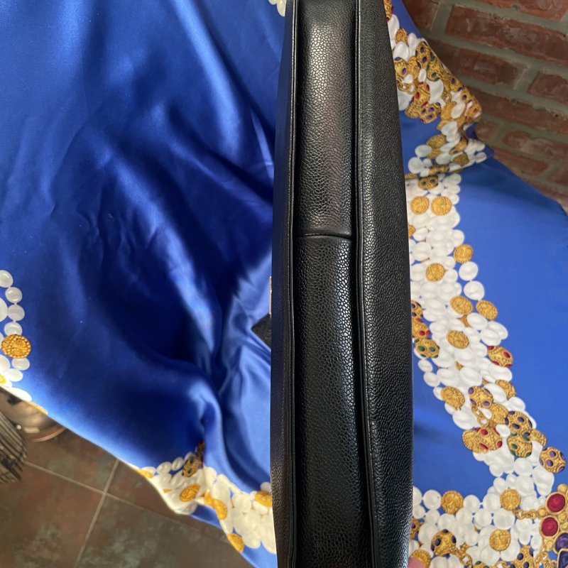 vintage CHANEL 古董香奈兒 黑色真皮魚子醬壓紋公事包 手提包 大容量-7