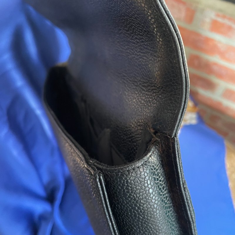 vintage CHANEL 古董香奈兒 黑色真皮魚子醬壓紋公事包 手提包 大容量-15