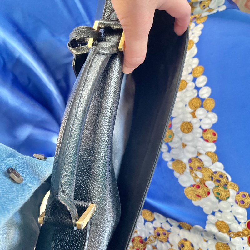 vintage CHANEL 古董香奈兒 黑色真皮魚子醬壓紋公事包 手提包 大容量-16