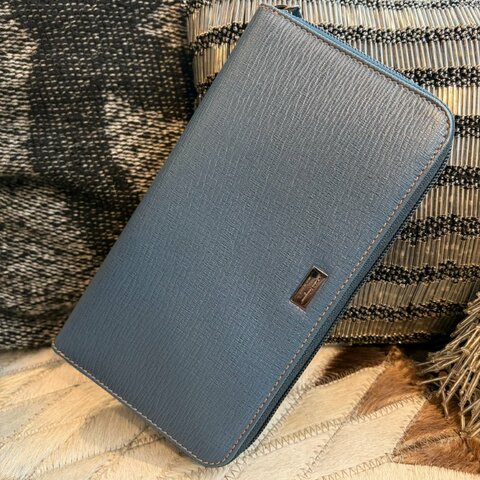 FERRAGA 防刮皮革拉鍊長夾/藍