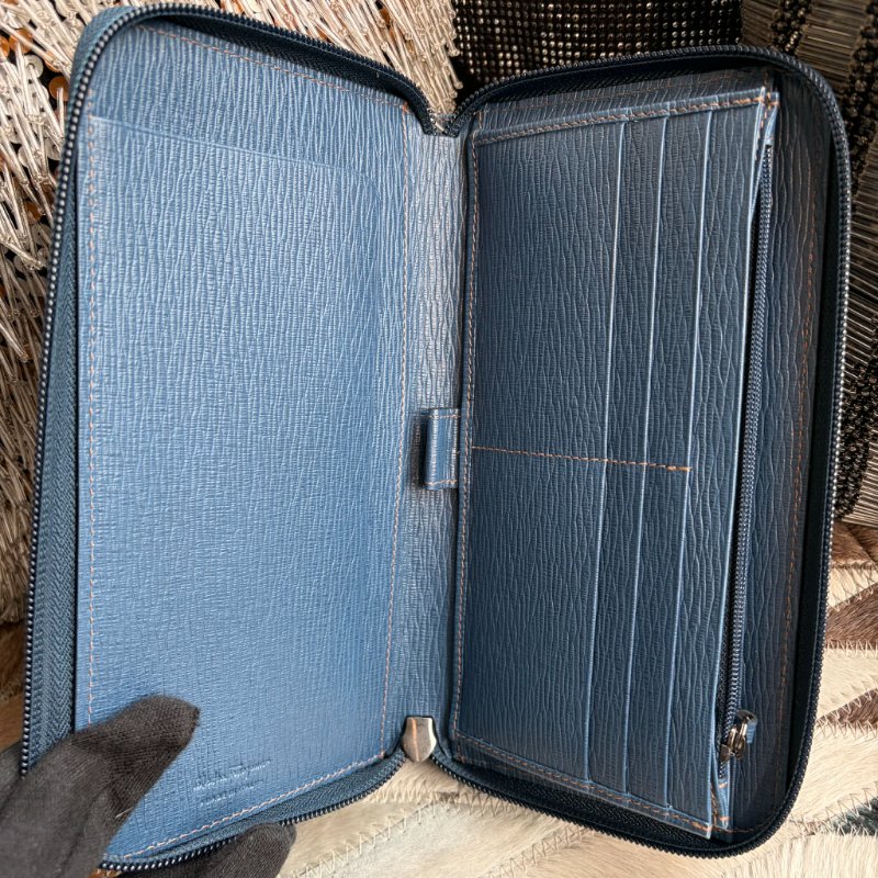 FERRAGA 防刮皮革拉鍊長夾/藍-3