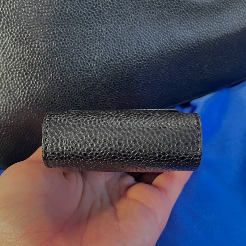 Vintage CHANEL 古董香奈兒 黑色真皮魚子醬壓紋鑰匙包 收納包-7