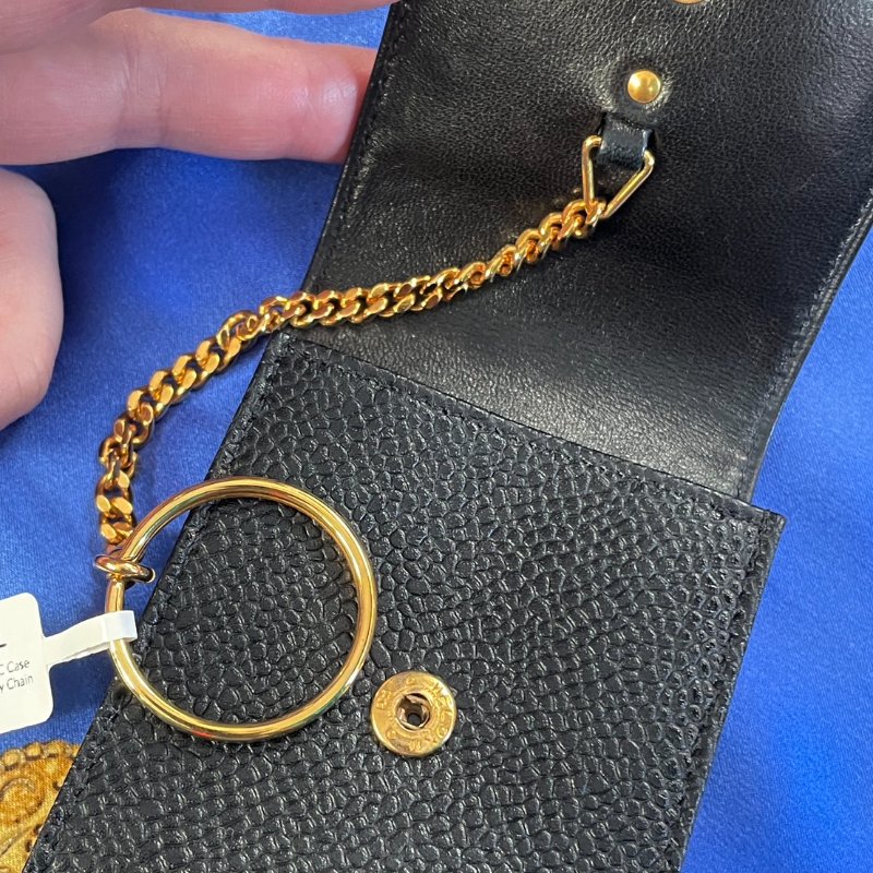 Vintage CHANEL 古董香奈兒 黑色真皮魚子醬壓紋鑰匙包 收納包-12