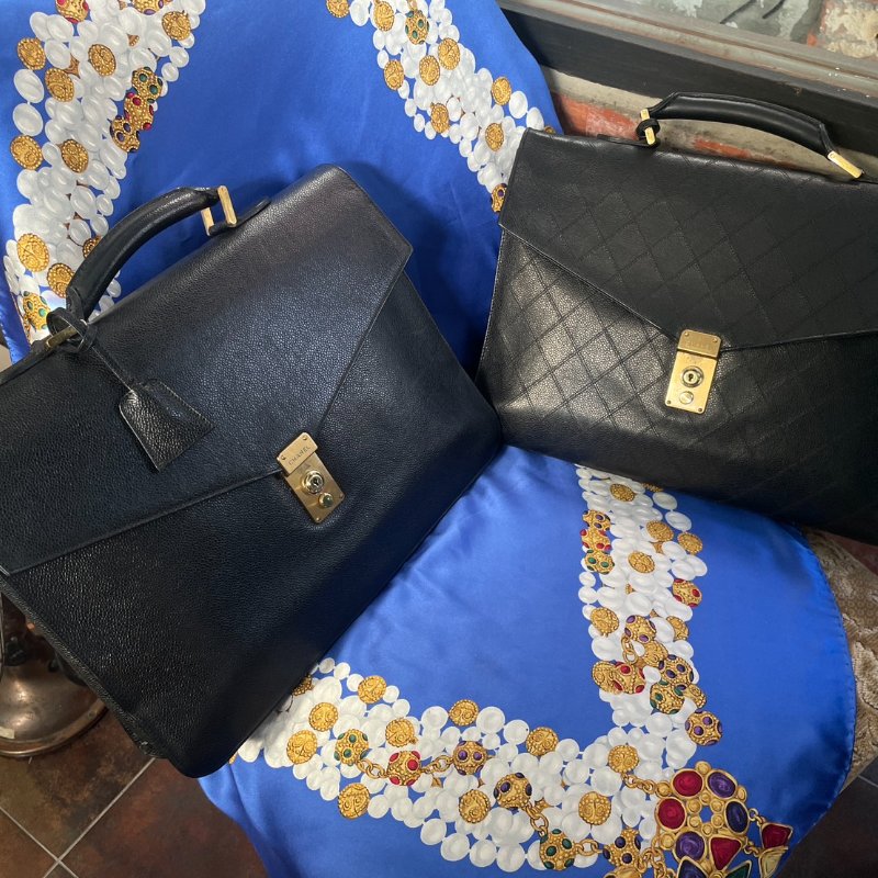 vintage CHANEL 古董香奈兒 黑色真皮魚子醬皮菱格車紋公事包 手提包 大容量-3