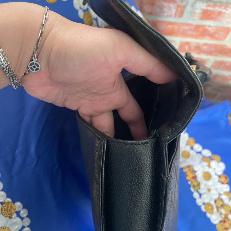 vintage CHANEL 古董香奈兒 黑色真皮魚子醬皮菱格車紋公事包 手提包 大容量-14