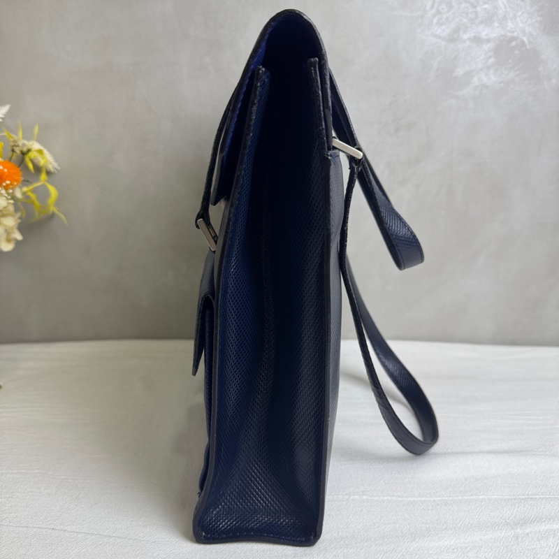 Bottega Veneta 藍黑雙色復古手提包-5