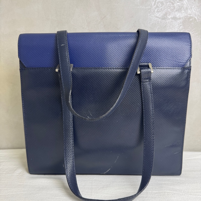 Bottega Veneta 藍黑雙色復古手提包-4