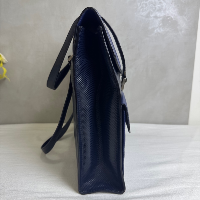 Bottega Veneta 藍黑雙色復古手提包-5