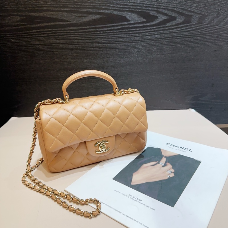 Chanel 深米色羊皮金釦coco Handle 20手提斜背包-0