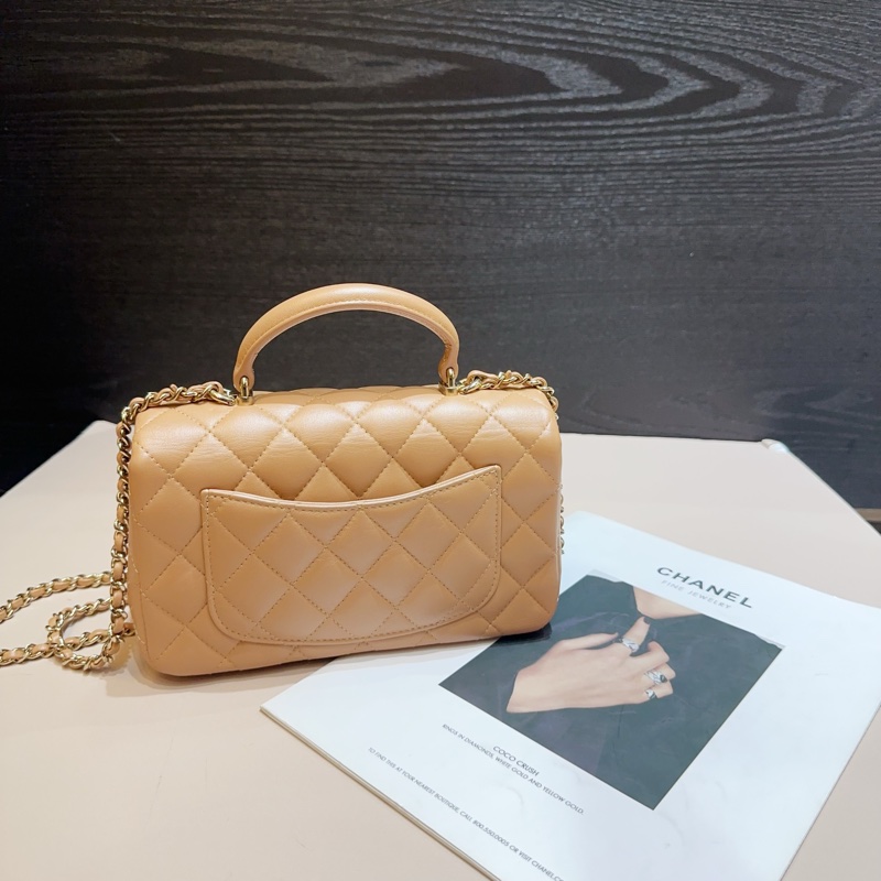 Chanel 深米色羊皮金釦coco Handle 20手提斜背包-1