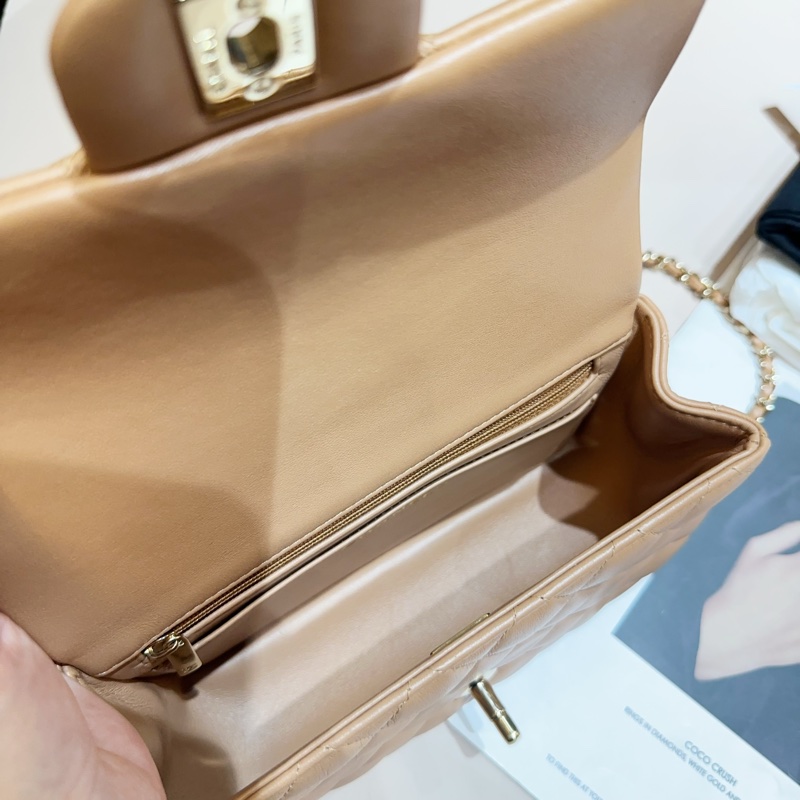 Chanel 深米色羊皮金釦coco Handle 20手提斜背包-5