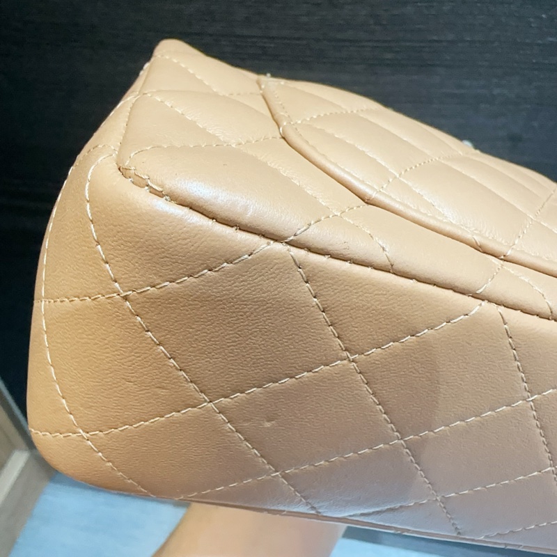 Chanel 深米色羊皮金釦coco Handle 20手提斜背包-8