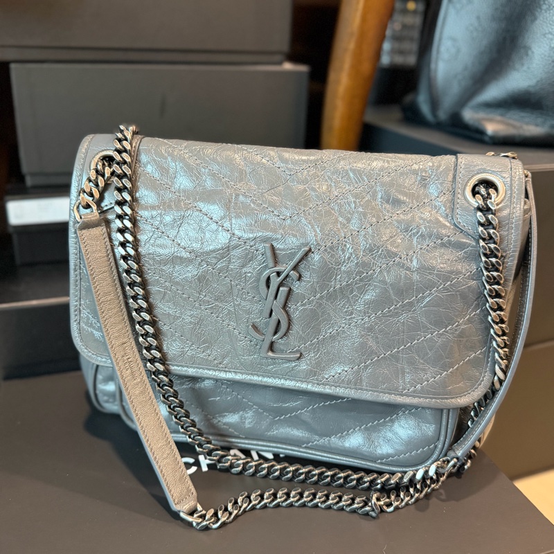 YSL 灰色大皮革包 🖤超級漂亮-0