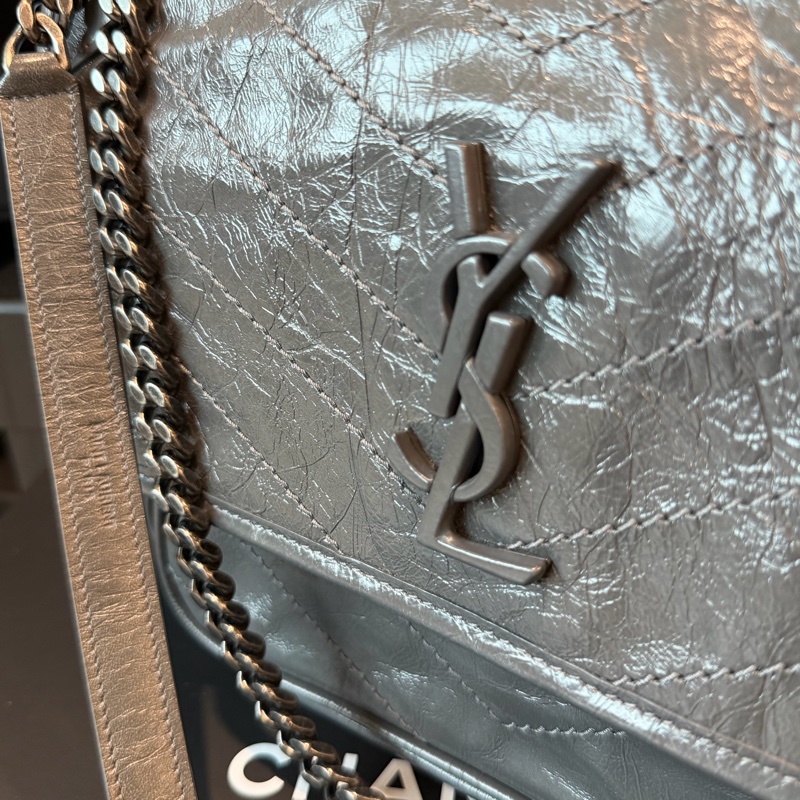 YSL 灰色大皮革包 🖤超級漂亮-1