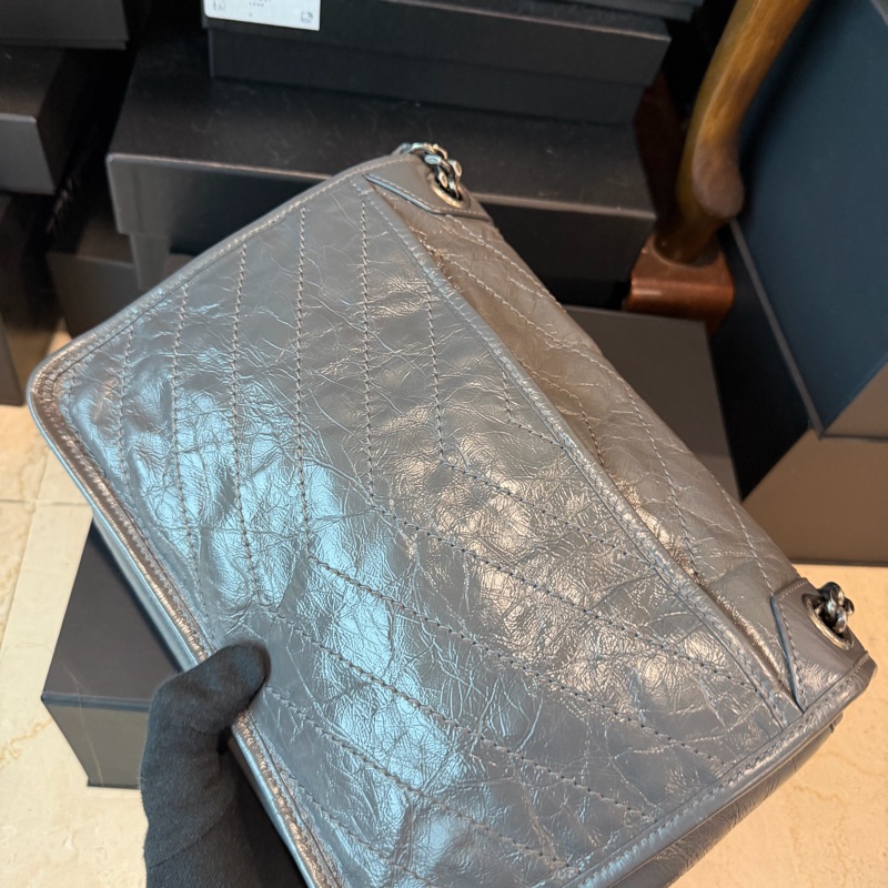 YSL 灰色大皮革包 🖤超級漂亮-7