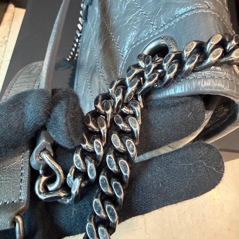 YSL 灰色大皮革包 🖤超級漂亮-9