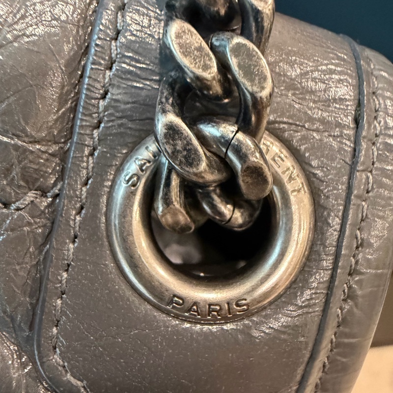 YSL 灰色大皮革包 🖤超級漂亮-11