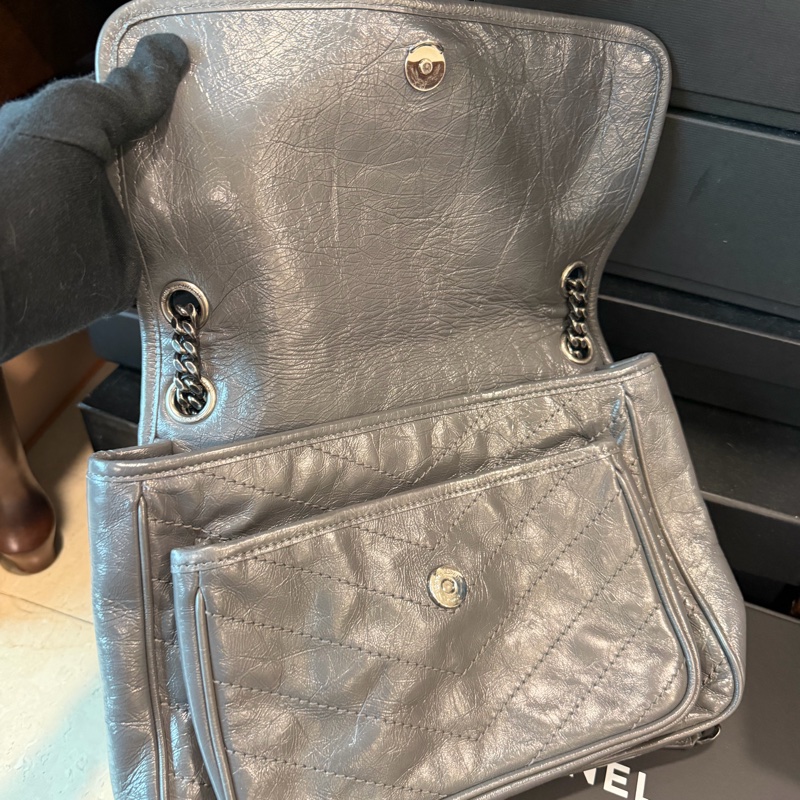 YSL 灰色大皮革包 🖤超級漂亮-15