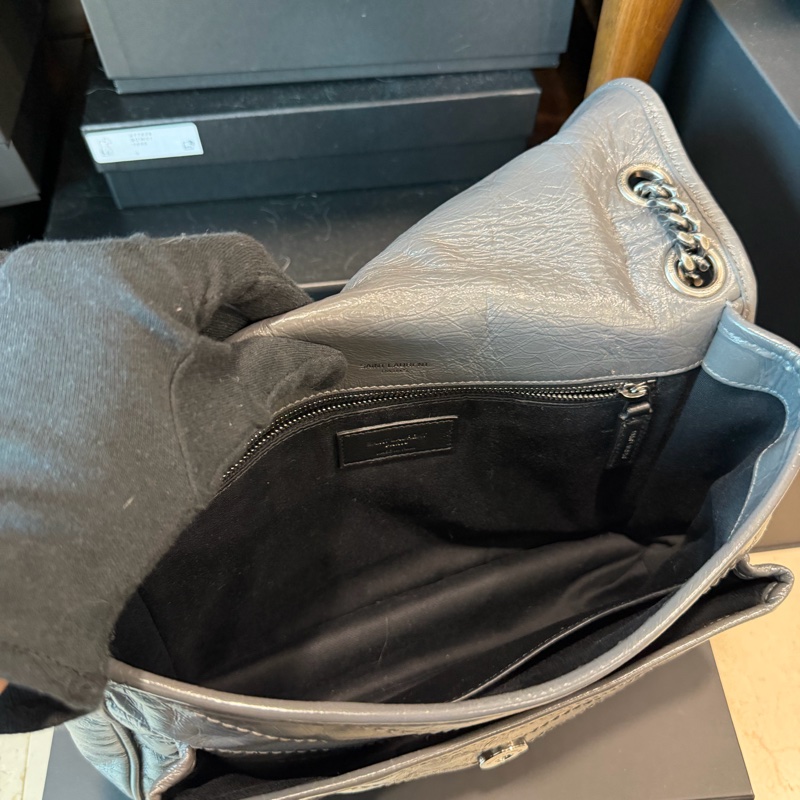 YSL 灰色大皮革包 🖤超級漂亮-16