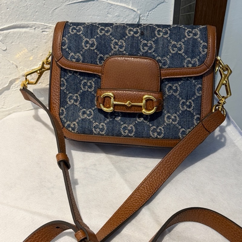 GUCCI 古馳 1955 mini丹寧經典馬鞍包-0