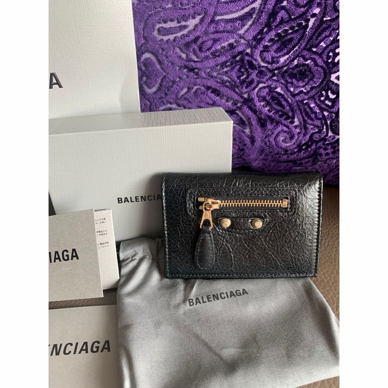 巴黎世家 機車包 黑色 造舊皮 短夾/卡夾 卡套-1