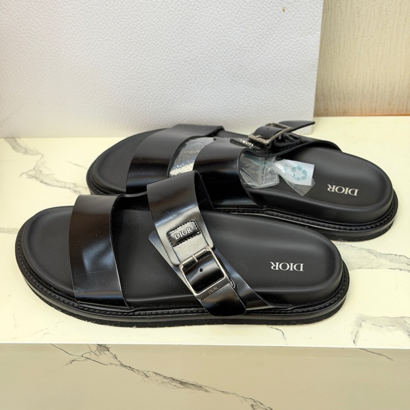 99新 ❤️Dior 迪奥 Aqua 黑银logo拖鞋 44码-0