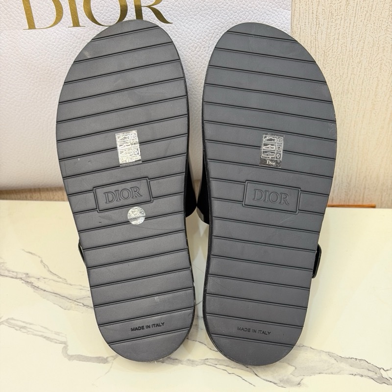 99新 ❤️Dior 迪奥 Aqua 黑银logo拖鞋 44码-6