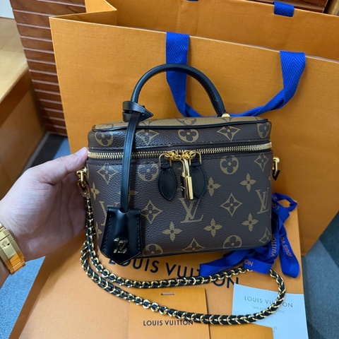 Lv拼色老花化妝箱/斜背 兩用包(M45165)