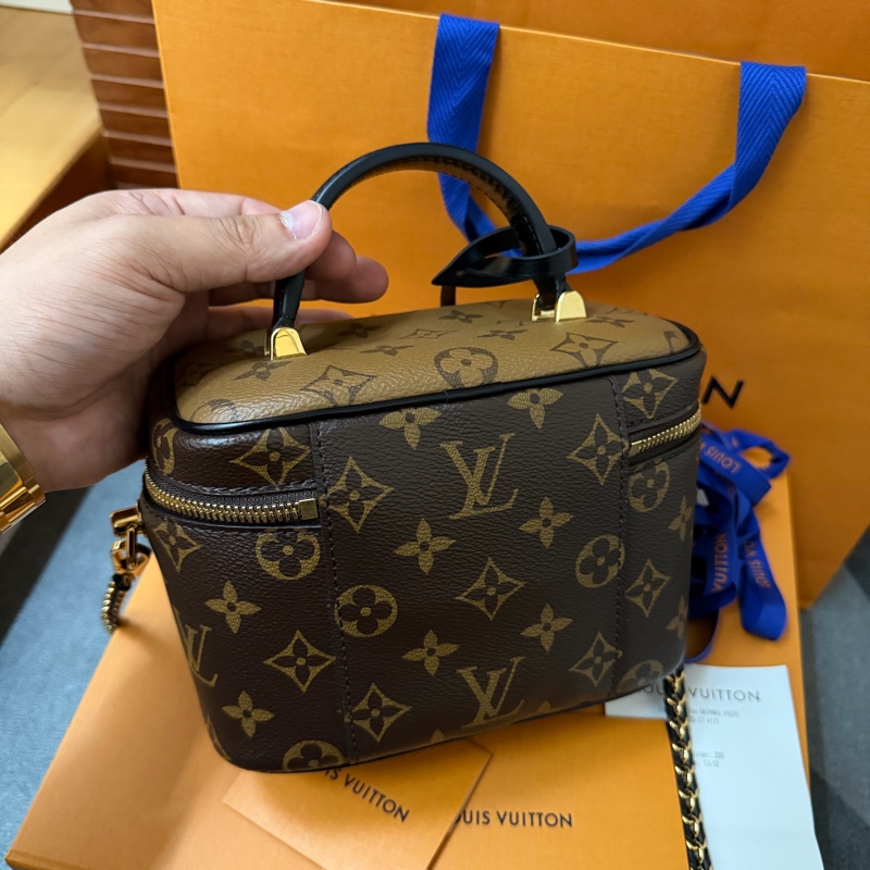 Lv拼色老花化妝箱/斜背 兩用包(M45165)-1