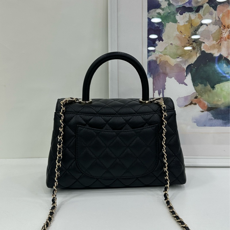 Chanel香奈兒Coco handle小號黑金荔枝皮晶片款 21年晶片 閒置未使用-2