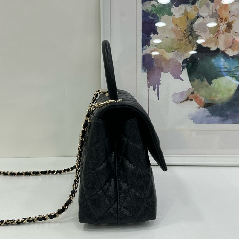 Chanel香奈兒Coco handle小號黑金荔枝皮晶片款 21年晶片 閒置未使用-3