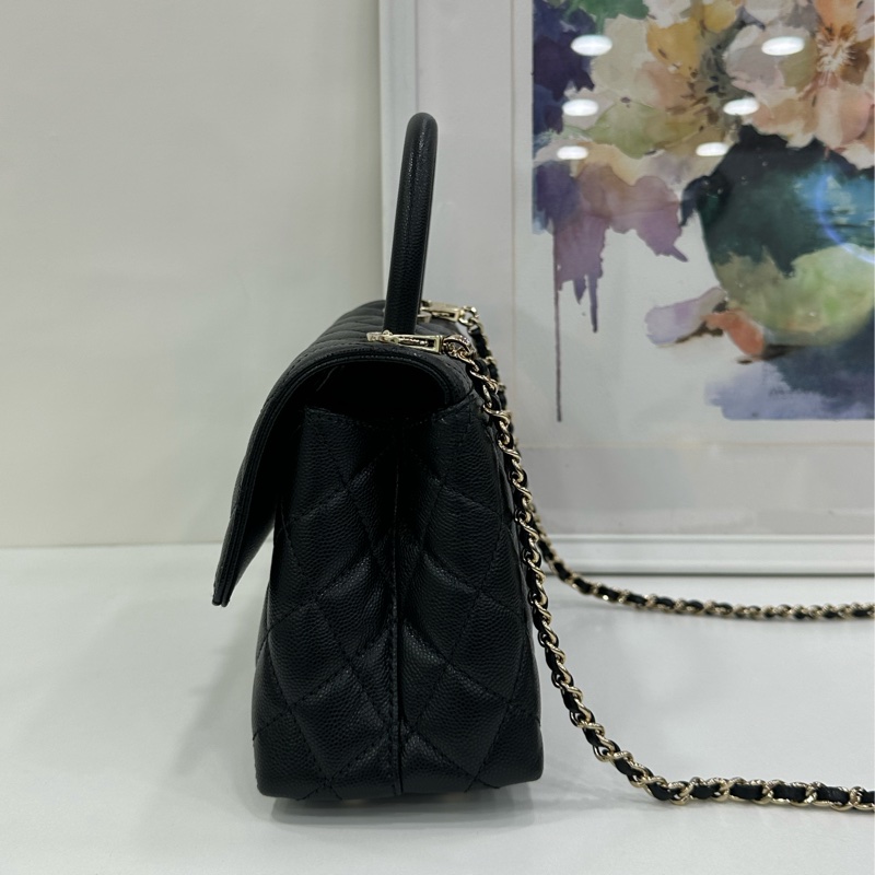 Chanel香奈兒Coco handle小號黑金荔枝皮晶片款 21年晶片 閒置未使用-4