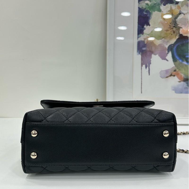 Chanel香奈兒Coco handle小號黑金荔枝皮晶片款 21年晶片 閒置未使用-5