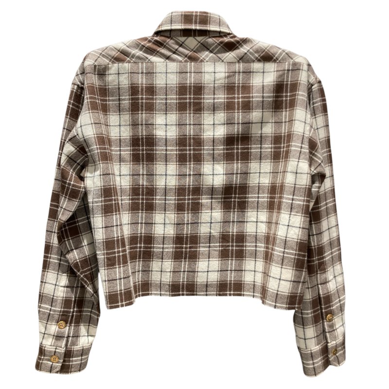 MIUMIU 繆繆 羊毛格紋短版襯衫 棕色 SIZE 36-1