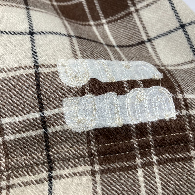 MIUMIU 繆繆 羊毛格紋短版襯衫 棕色 SIZE 36-5